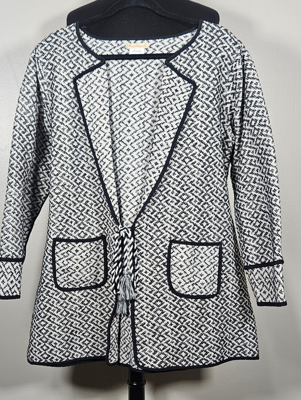 Sweet Magnolia Cotton Woven Lagan Look Coatigan Jacket Tie front Lapel XL